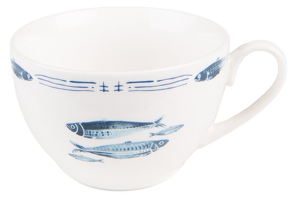 Porcelánová šálka s tanierikom s rybkami Fish Blue - 12*6*6 cm / Ø 15*2 cm / 250 ml - Clayre & Eef
