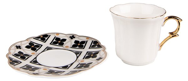 Biela porcelánová šálka s farebným tanierikom Cuppie - Ø 12*7 / 95 ml - Clayre & Eef