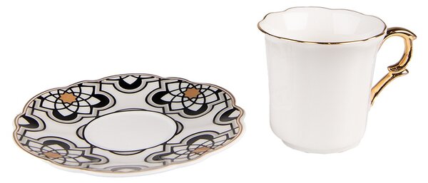 Biela porcelánová šálka s farebným tanierikom Cuppie - Ø12*7 / 95 ml - Clayre & Eef