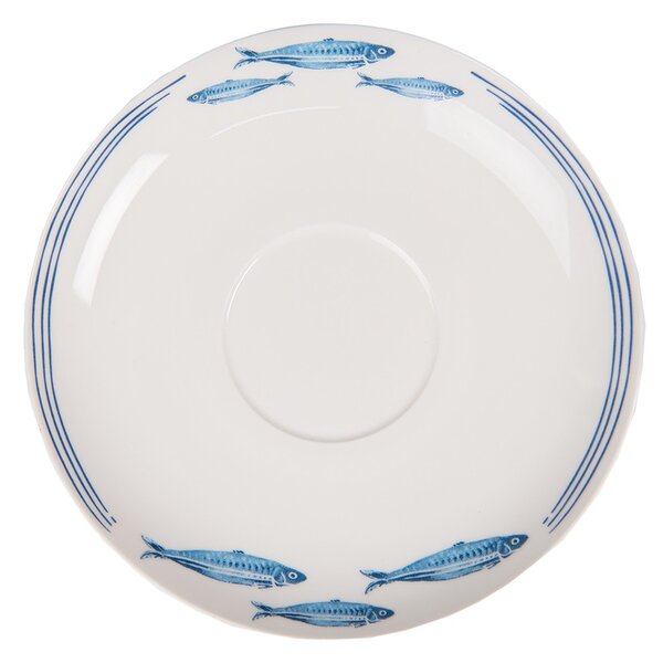 Porcelánová šálka s tanierikom s rybkami Fish Blue - 12*6*6 cm / Ø 15*2 cm / 250 ml - Clayre & Eef