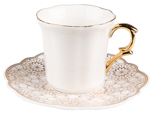 Biela porcelánová šálka so vzorovanou tanierikom Cuppie - Ø 12*7 / 95 ml - Clayre & Eef