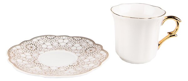 Biela porcelánová šálka so vzorovanou tanierikom Cuppie - Ø 12*7 / 95 ml - Clayre & Eef