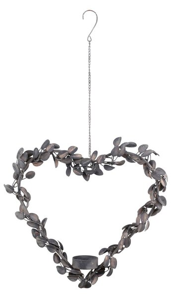 Zinkový antik závesný svietnik v tvare srdca Flowers - 27*5*27cm - Chic Antique
