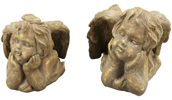 Bronzovo - hnědý antik květináč Anděl s křídly - 21*16*10 cm - Exner
