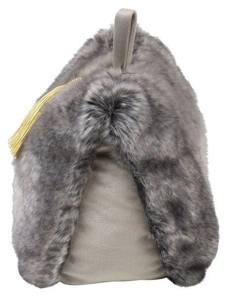 Šedá chlpatá dverná zarážka so zlatým strapcom Wolf grey - 15*22*18cm - Mars & More