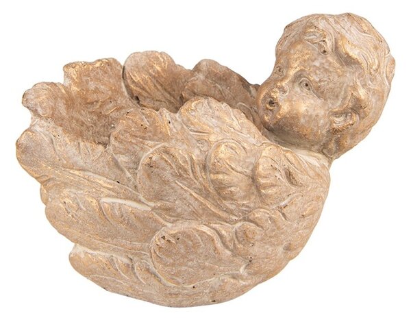 Zlato-hnědý antik obal na květináč Anděl s křídly - 16*13*12 cm - Clayre & Eef