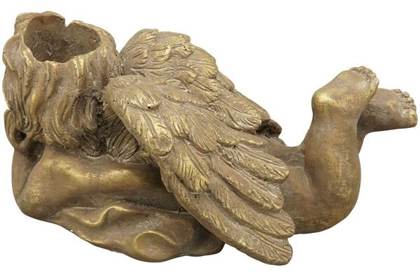 Bronzovo - hnědý antik květináč Anděl s křídly - 21*16*10 cm - Exner