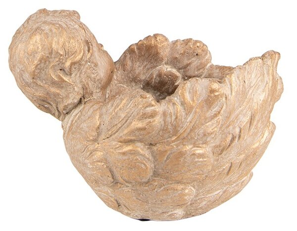 Zlato-hnědý antik obal na květináč Anděl s křídly - 16*13*12 cm - Clayre & Eef
