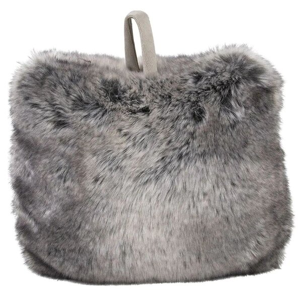 Šedá chlpatá dverná zarážka so zlatým strapcom Wolf grey - 15*22*18cm - Mars & More