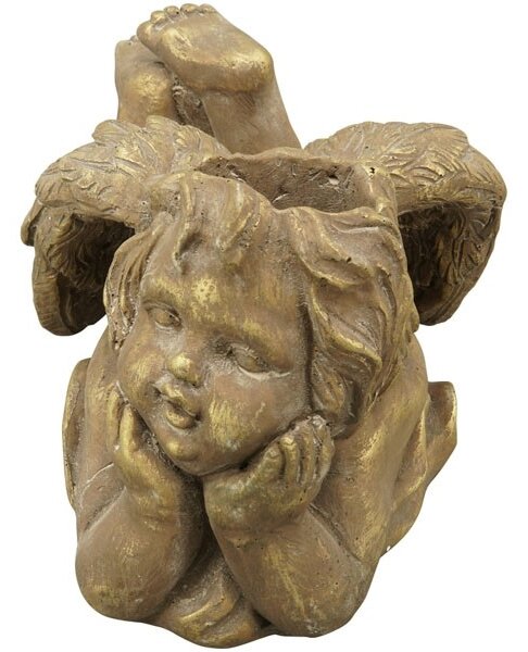 Bronzovo - hnědý antik květináč Anděl s křídly - 21*16*10 cm - Exner