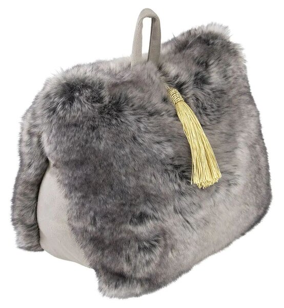 Šedá chlpatá dverná zarážka so zlatým strapcom Wolf grey - 15*22*18cm - Mars & More