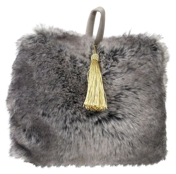 Šedá chlpatá dverná zarážka so zlatým strapcom Wolf grey - 15*22*18cm - Mars & More