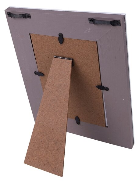 Šedý drevený fotorámik s bielou patinou a pierkami Woodia - 17*1*22 cm / 10*15 cm - Clayre & Eef