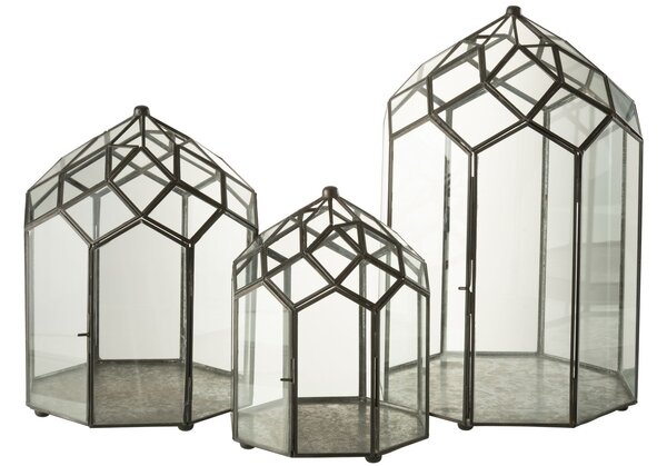 Čierny kovový domáci skleník Terrarium - 23*23*30cm - J-Line by Jolipa