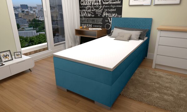KONDELA Boxspringová posteľ, jednolôžko, azúrová, 90x200, univerzálna, ADARA