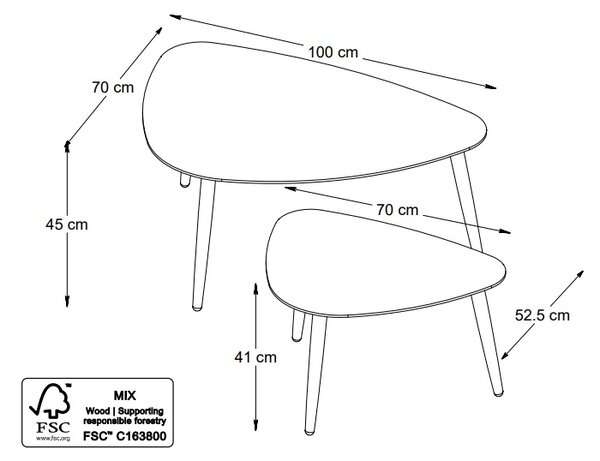Sada konferenčných stolíkov Paricia 100 cm čierny dub