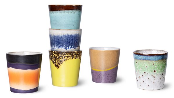 Žlto-hnedý retro hrnček na kávu Coffee 70s Solar - Ø7,5*8cm / 180ml - HKLIVING