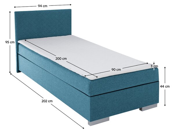 KONDELA Boxspringová posteľ, jednolôžko, azúrová, 90x200, univerzálna, ADARA