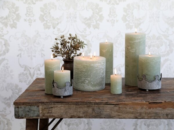 Zelená široká sviečka Rustic pillar verte - Ø 5*8cm - Chic Antique