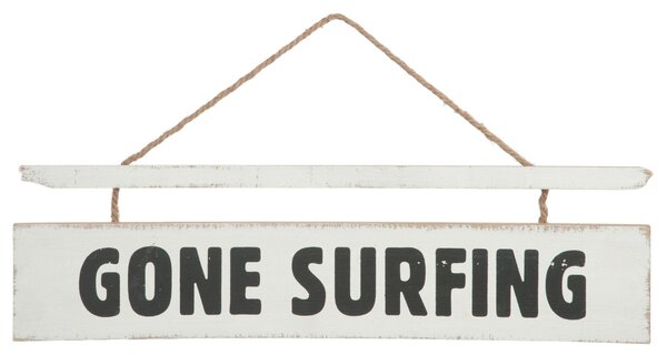 Biela závesná drevená ceduľa Gone Surfing - 70*2*20 cm - J-Line by Jolipa