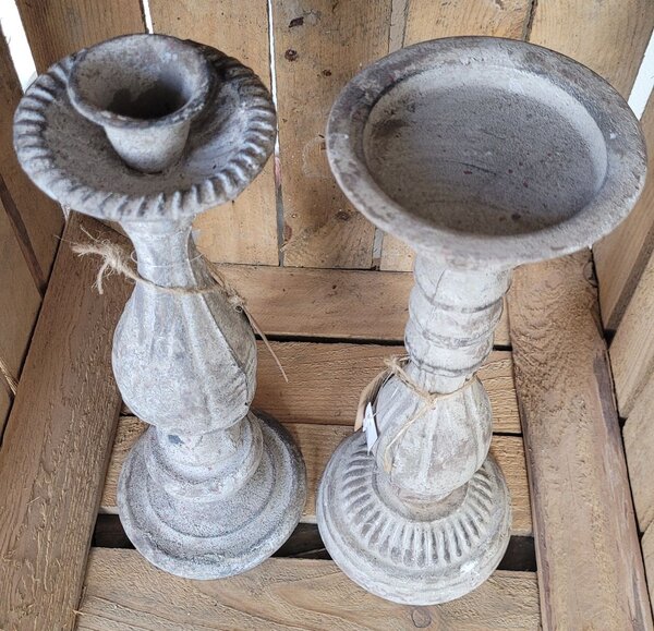 Šedý antik kovový svietnik ArtFerro na úzku sviečku - Ø 12,5*33cm - Exner