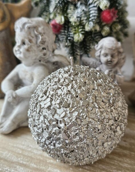 Champagne guľatá sviečka s glitrami - Ø 8 cm - J-Line by Jolipa