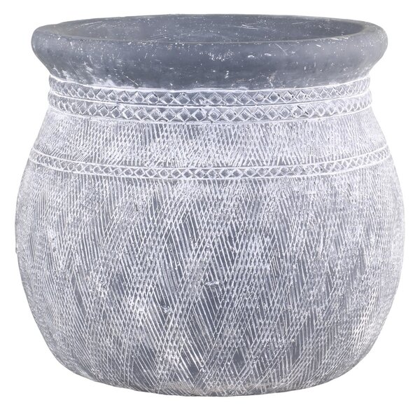Šedý antik cementový obal na kvetináč so vzorom Cholet L - Ø 32*29cm - Chic Antique