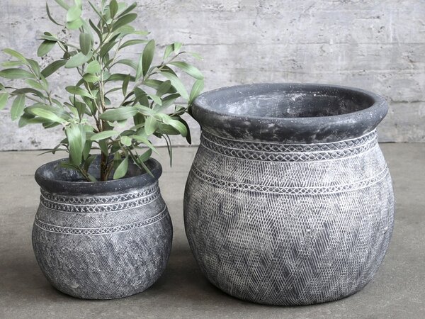 Šedý antik cementový obal na kvetináč so vzorom Cholet L - Ø 32*29cm - Chic Antique