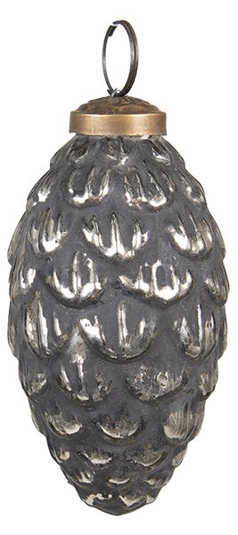 Šedo-strieborná sklenená vianočná ozdoba šiška - Ø 6*10 cm - Clayre & Eef
