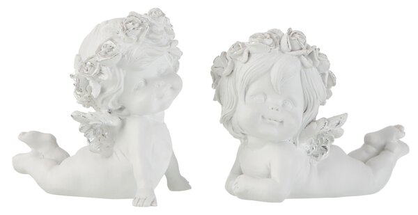 Set 2ks bielych anjelikov so striebornou patinou - 14*7*11cm - J-Line by Jolipa