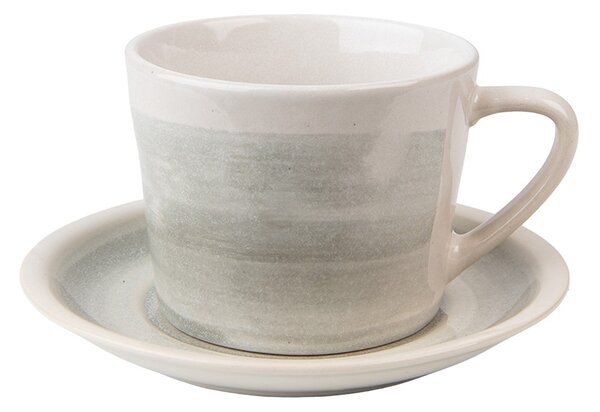 Šedý keramický Šálka ​​s tanierikom - 11*8*6 cm / Ø 14*1 cm / 200 ml - Clayre & Eef