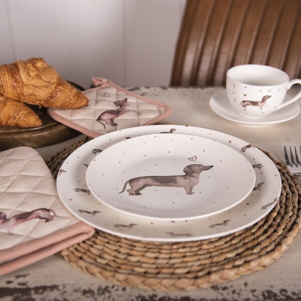 Porcelánový dezertný tanier s jazvečíkmi Dachshund Love - Ø 20cm - Clayre & Eef