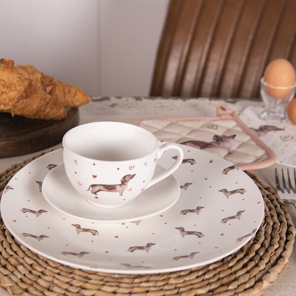 Porcelánový dezertný tanier s jazvečíkmi Dachshund Love - Ø 20cm - Clayre & Eef