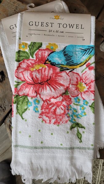 Kuchynský froté uterák s kvetmi a vtáčikom Cheerful Birdie - 40*66 cm - Clayre & Eef