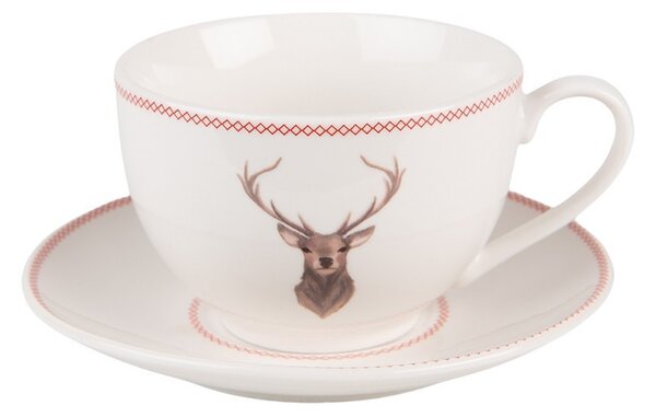 Porcelánová šálka s tanierikom s jeleňom Cosy Lodge - 12*9*6 cm / 200 ml - Clayre & Eef