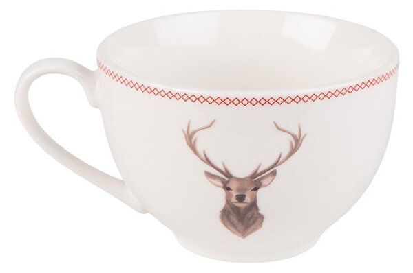 Porcelánová šálka s tanierikom s jeleňom Cosy Lodge - 12*9*6 cm / 200 ml - Clayre & Eef