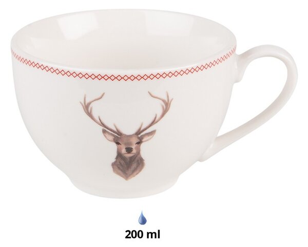 Porcelánová šálka s tanierikom s jeleňom Cosy Lodge - 12*9*6 cm / 200 ml - Clayre & Eef