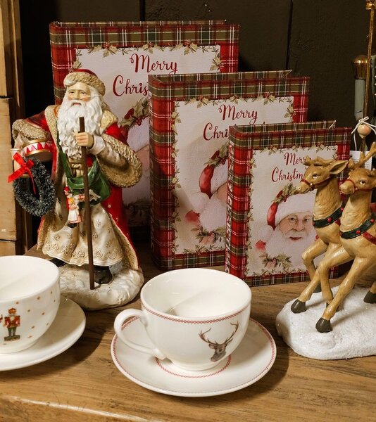Porcelánová šálka s tanierikom s jeleňom Cosy Lodge - 12*9*6 cm / 200 ml - Clayre & Eef