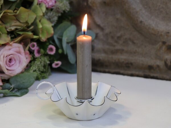 Biely antik svietnik na úzku sviečku Flower - Ø 10*4cm - Chic Antique