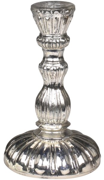Strieborný antik sklenený svietnik na úzku sviečku - Ø 9*14cm - Chic Antique