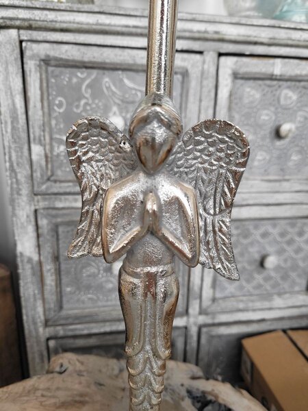 Kovový strieborný anjel so svietnikom Aniel - 15*15*68cm - Colmore by Diga