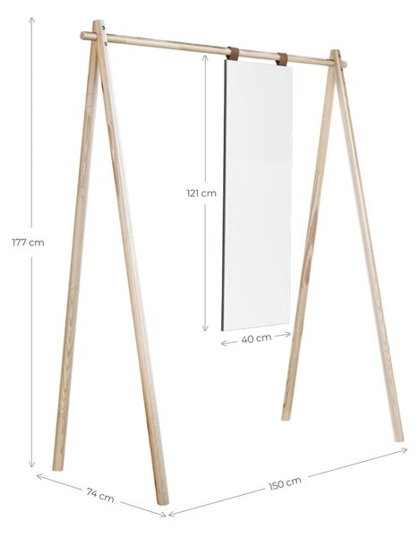Vešiak z borovicového dreva so zrkadlom Karup Design Hongi Natural