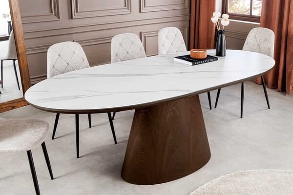 Oválny rozkladací jedálenský stôl Parthenia 160-200 cm tmavý orech