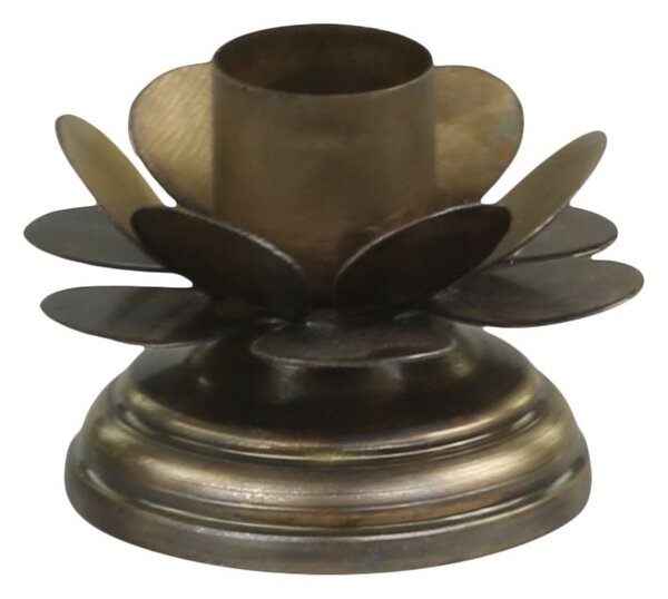 Bronzový antik svietnik na úzku sviečku Flower - Ø 6*4cm - Chic Antique