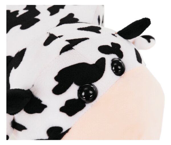 KONDELA Taburet v tvare kravičky, látka Velvet biela/čierna/prírodná, MOLLY