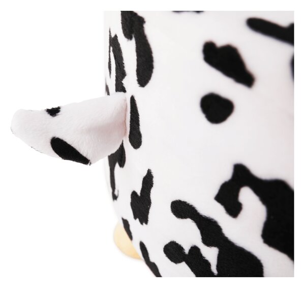 KONDELA Taburet v tvare kravičky, látka Velvet biela/čierna/prírodná, MOLLY