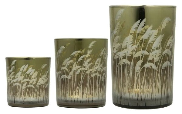 Zlatý sklenený svietnik s trávou Palm grass vel.S - Ø 7*8cm - Mars & More