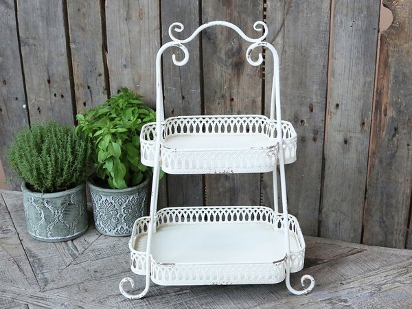 Krémový antik kovový 2-poschodový etažér Edgio - 38*25*54 cm - Chic Antique