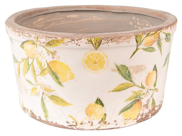 Béžový keramický obal na kvetináč s citrónmi Lemonio M - Ø16*9 cm - Clayre & Eef
