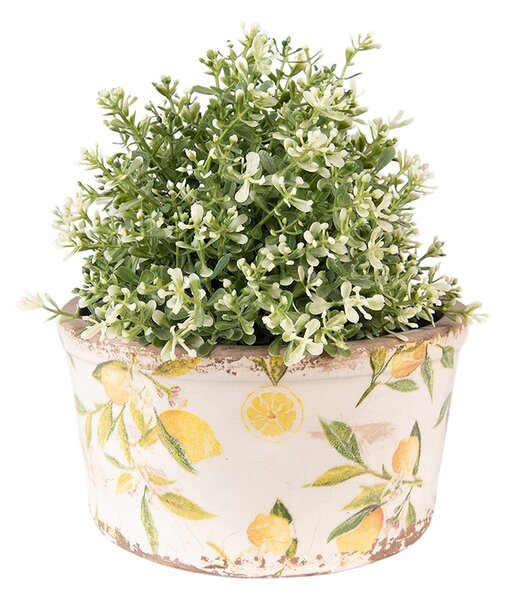 Béžový keramický obal na kvetináč s citrónmi Lemonio M - Ø16*9 cm - Clayre & Eef